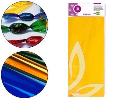 Papel Celofan Liderpapel 50X70 cm 22G/M2 Bolsa de 5 Hojas Amarillo