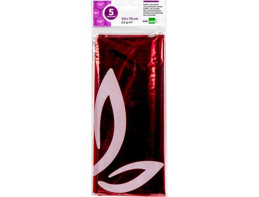 Papel Celofan Liderpapel 50X70 cm 22G/M2 Bolsa de 5 Hojas Rojo