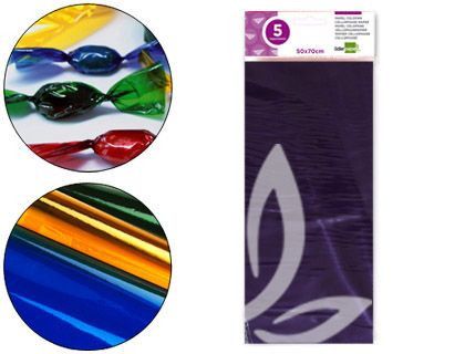 Papel Celofan Liderpapel 50X70 cm 22G/M2 Bolsa de 5 Hojas Violeta