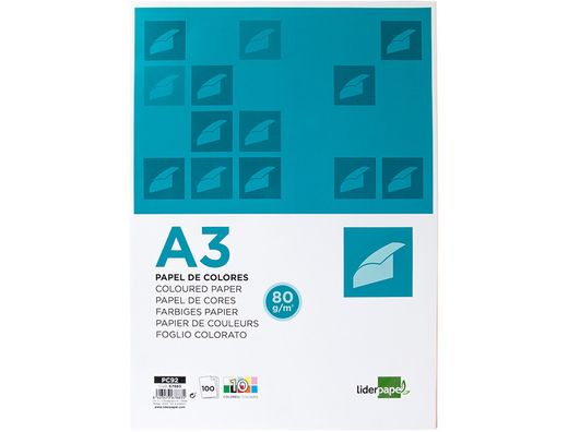 Papel color liderpapel A3 80gr/m2 10 colores surtidos paquete 100 hojas