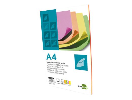 Papel Color Liderpapel A4 75G/M2 Neon 4 Colores Surtidos Paquete de 100