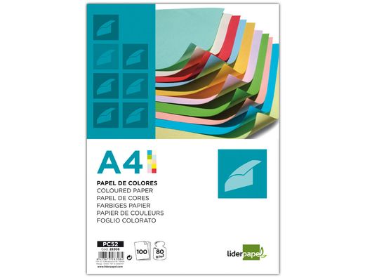 Papel Color Liderpapel A4 80G/M2 10 Colores Surtidos Paquete de 100