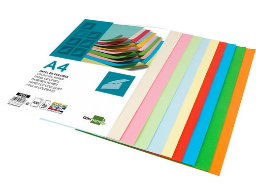 Papel Color Liderpapel A4 80G/M2 25 Colores Surtidos Paquete de 100