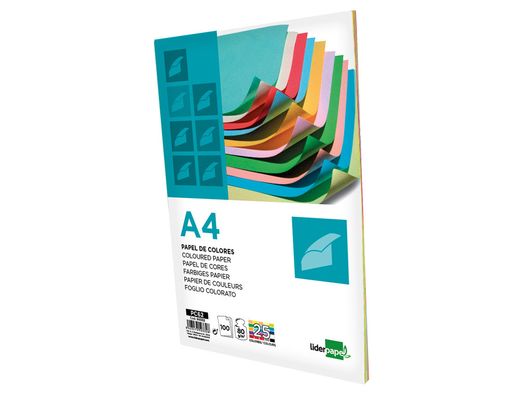 Papel Color Liderpapel A4 80G/M2 25 Colores Surtidos Paquete de 100
