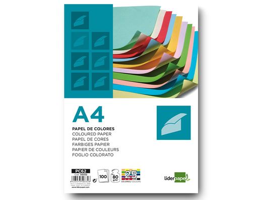 Papel Color Liderpapel A4 80G/M2 25 Colores Surtidos Paquete de 100