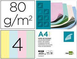 Papel Color Liderpapel A4 80G/M2 4 Colores Surtidos Paquete de 100