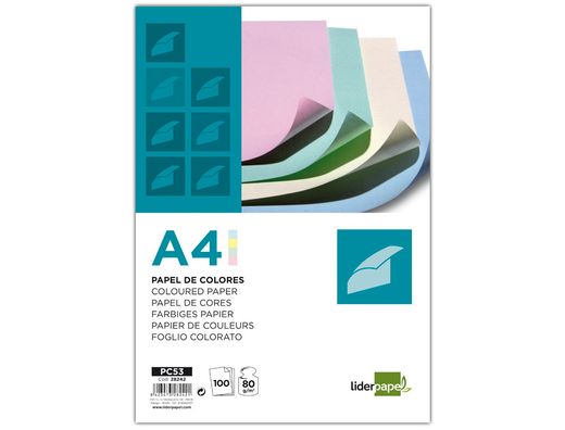 Papel Color Liderpapel A4 80G/M2 4 Colores Surtidos Paquete de 100