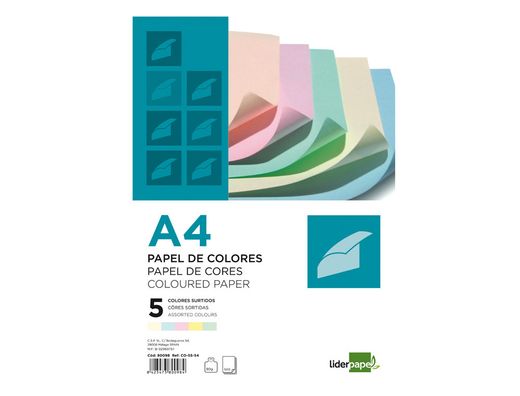 Papel Color Liderpapel A4 80G/M2 5 Colores Surtidos Paquete de 500