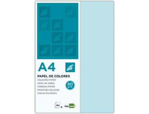 Papel Color Liderpapel A4 80G/M2 Celeste Paquete de 100