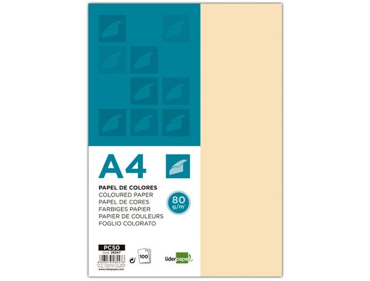 Papel Color Liderpapel A4 80G/M2 Crema Paquete de 100