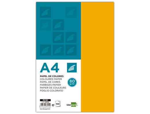 Papel Color Liderpapel A4 80G/M2 Naranja Paquete de 100