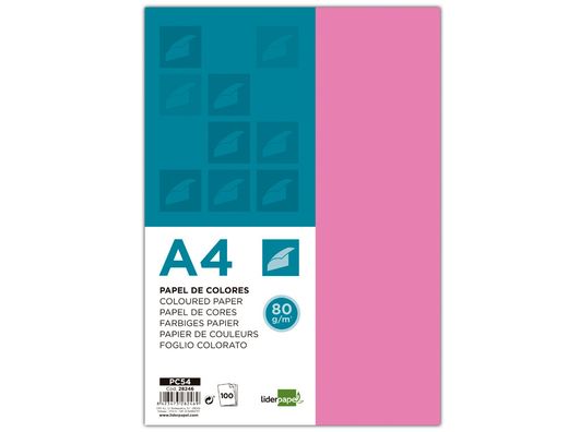 Papel Color Liderpapel A4 80G/M2 Rosa Paquete de 100