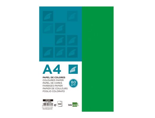 Papel Color Liderpapel A4 80G/M2 Verde Intenso Paquete de 100