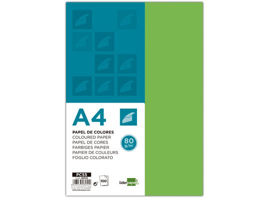 Papel Color Liderpapel A4 80G/M2 Verde Paquete de 100