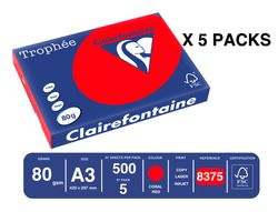 Papel color trophee A3 80gr rojo coral paquete de 500 hojas