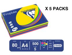 Papel color trophee A4 80gr 5 colores surtidos intensos paquete de 500 hojas (100 hojas x color)