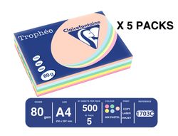 Papel color trophee A4 80gr 5 colores surtidos pastel paquete de 500 hojas (100 hojas x color)