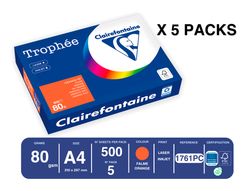 Papel color trophee A4 80gr naranja intenso paquete de 500 hojas