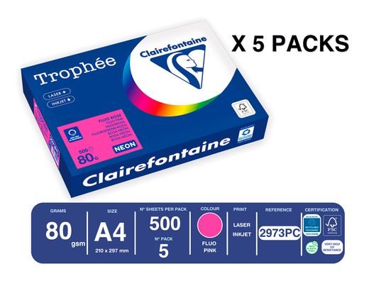 Papel color trophee A4 80gr rosa neon paquete de 500 hojas
