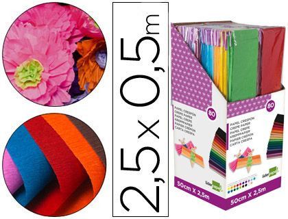 Papel Crespon Liderpapel 0.50 X 2.50 Mt Encelofanado -Expositor de 80 Unidades Colores Surtidos
