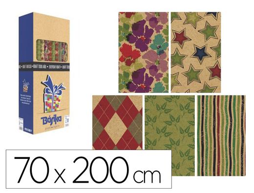 Papel de regalo basika kraft todo año rollo de 70 x 200 cm modelos surtidos