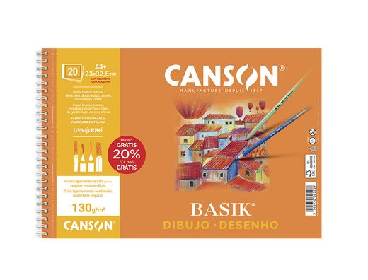 Papel dibujo Gvarro Basik A4+ 20 hojas 130g con recuadro