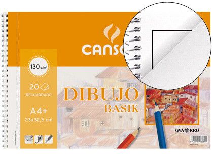 Papel dibujo Gvarro Basik A4+ taladro 20 hojas 130g recuadro