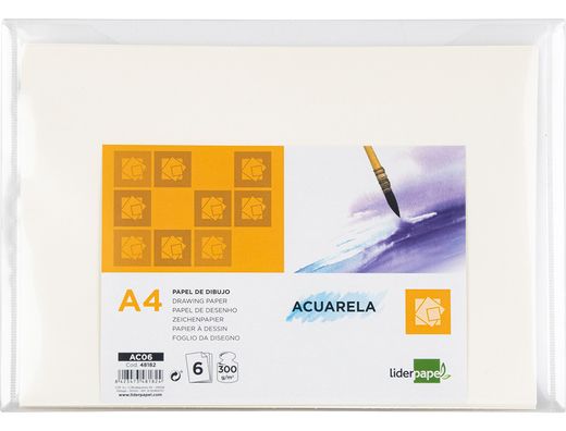 Papel Dibujo Liderpapel 210X297Mm 300G/M2 Acuarela Pack de 6