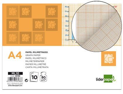 Papel Dibujo Liderpapel 210X297Mm 80G/M2 Milimetrado Pack de 10