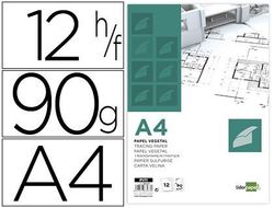 Papel dibujo liderpapel a4 210x297mm 90g/m2 vegetal sobre de 12 hojas