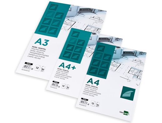Papel dibujo liderpapel a4 210x297mm 90g/m2 vegetal sobre de 12 hojas