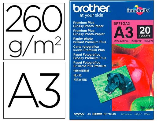 Papel foto brother brillante a3 260g/m2 paquete 20 hojas