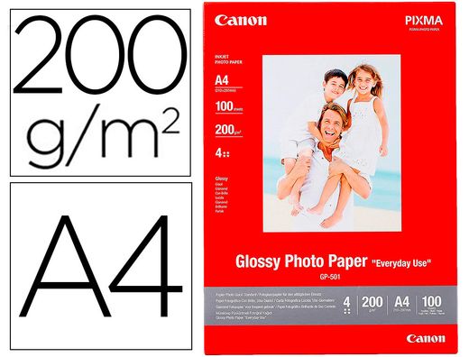 Papel foto canon a4 brillante 200gr/m2 paquete 100 hojas