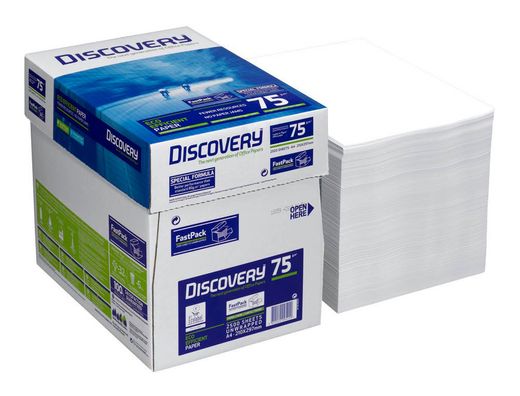 Papel fotocopiadora discovery fast pack din a4 75 gramos papel multiuso ink-jet y laser caja de 2500 hojas
