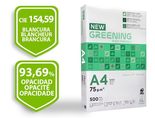 Papel fotocopiadora Greening 75 gramos DIN A4  (paquete 500 hojas)