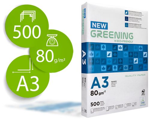 Papel fotocopiadora greening din a3 80 gramos paquete de 500 hojas
