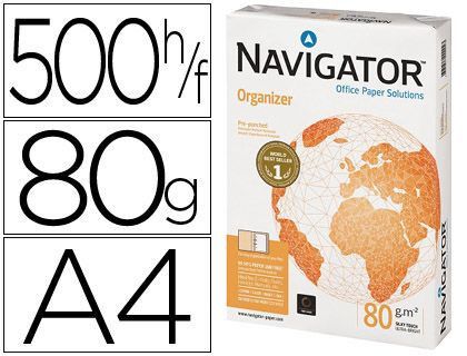 Papel fotocopiadora navigator din A4 80 gramos 2 taladros papel multiuso ink-jet y laser paquete de 500 hojas