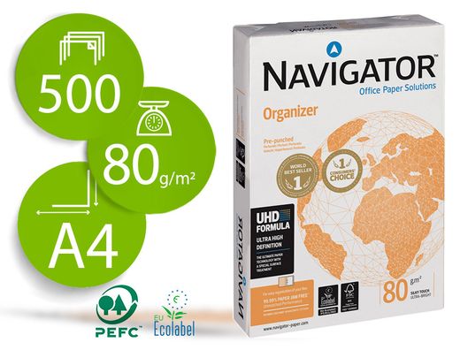 Papel fotocopiadora navigator din a4 80 gramos -4 taladros papel multiuso ink-jet y laser-paquete de 500 hojas