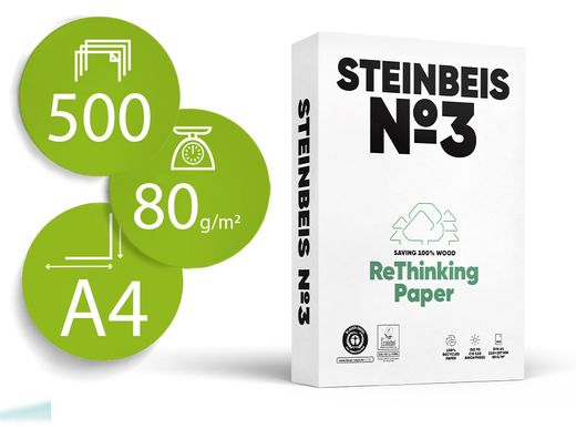 Papel fotocopiadora steinbeis n.3 100% reciclado din a4 80 gramos paquete de 500 hojas