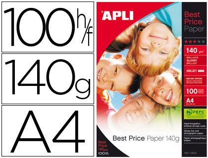 Papel fotográfico Apli Best Price brillante A4 de 140 gr. (100 hojas)