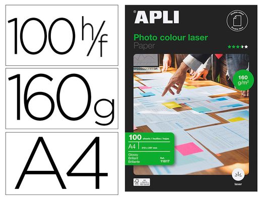 Papel fotografico apli glossy doble cara din a4 pack de 100 hojas 160 gr