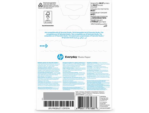 Papel fotografico hp glossy 10x15 cm 200 gr pack de 100 unidades