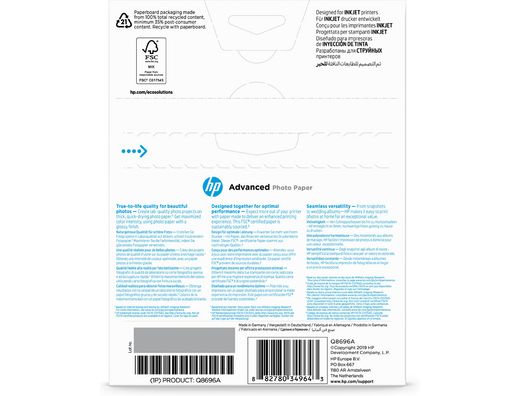 Papel fotografico hp satinado 13x18 cm 250 gr pack de 25 unidades