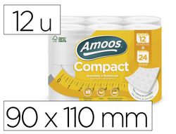Papel higienico amoos 2 capas 110 mm diametro x 90 mm alto 30 gr/m2 paquete de 12 rollos