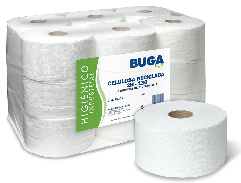 Papel Higienico Industrial Gofrado Buga Reciclado 2 Capas 130 M