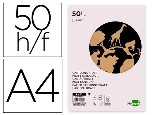Papel kraft liderpapel a4 180g/m2 paquete de 50 hojas