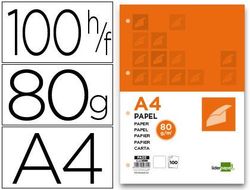 Papel Liderpapel A4 80G/M2 Paquete de 100 4 Taladros Blanco