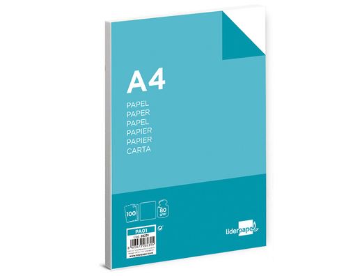 Papel liderpapel a4 80g/m2 paquete de 100 blanco