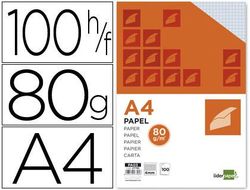 Papel Liderpapel A4 80G/M2 Paquete de 100 Sin Taladros Cuadro 4Mm