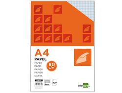 Papel Liderpapel A4 80G/M2 Paquete de 100 Sin Taladros Cuadro 4Mm